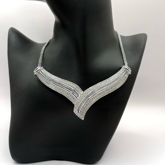 2 CT Natural Diamond Rhodium Evening Necklace - Picture 1 of 9